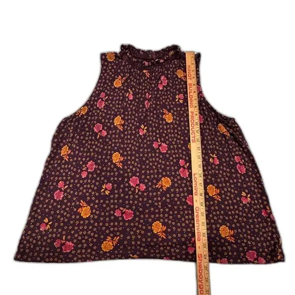 Loft Mock Neck Sleeveless Floral Top Burgandy Size XL - Picture 4 of 6